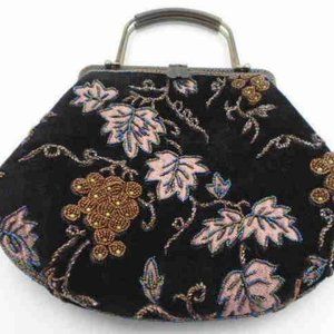 Beaded Black Velvet Carpet Bag